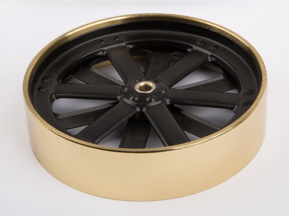 Wheel, rear, 100 mm diameter, black/brass for Wilesco D 366, 396