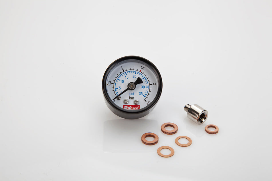 Manometer with rearward thread M6 and adapter M6-M5, 35 mm diameter for Wilesco D 15, 21, 320